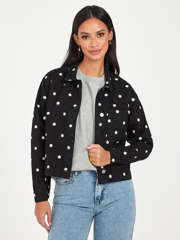 Black and white polka dot denim jacket 2025
