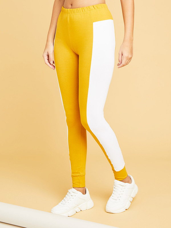 Yellow side stripe leggings top