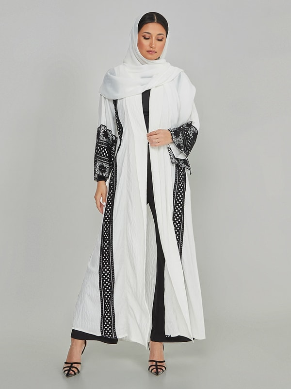 Buy Lace Insert Maxi Abaya with Hijab White For Women Styli Saudi