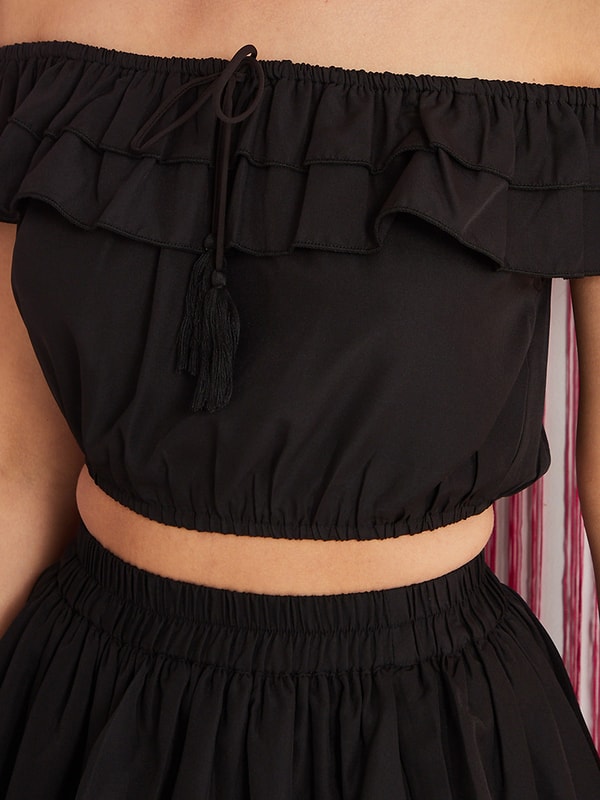 Off Shoulder Crop Top and Mini Skirt Co-Ord Set For Women at