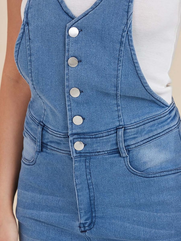Button Front Closure Skinny Fit Dungaree | Styli