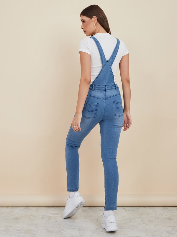 Button Front Closure Skinny Fit Dungaree | Styli