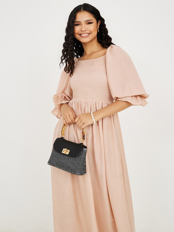 Scalloped laser cut self belted sales maxi dress