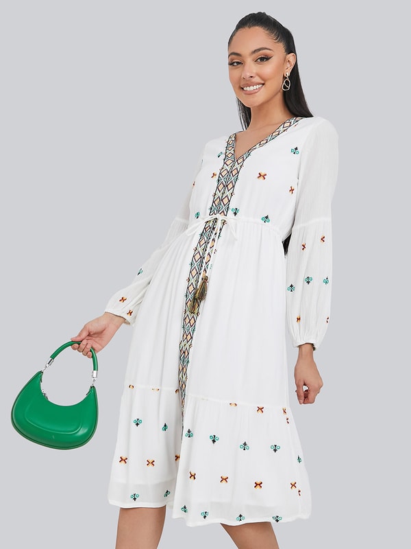 knee length dresses for ladies Eleanor Embroidered Midi Dress