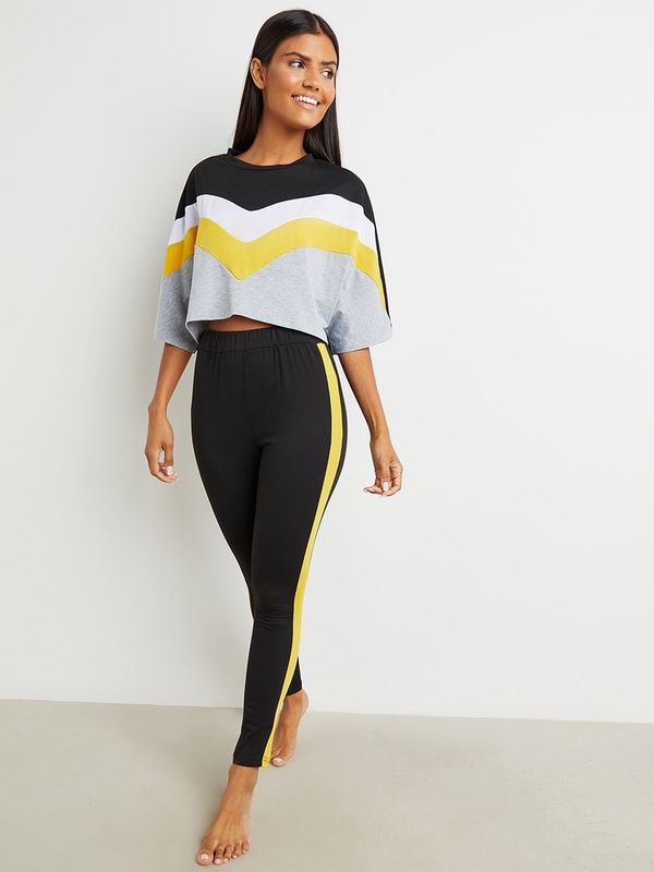 Yellow side stripe leggings online