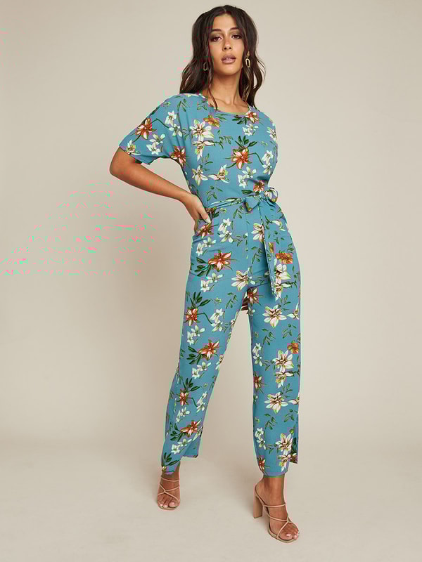 Short sleeve deals floral jumpsuit