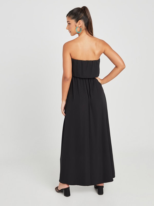 Bandeau A-Line Maxi Dress with Front Slit For Women at UAE | Styli