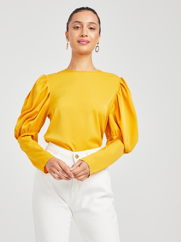 Long Puff Sleeves Woven Blouse Styli