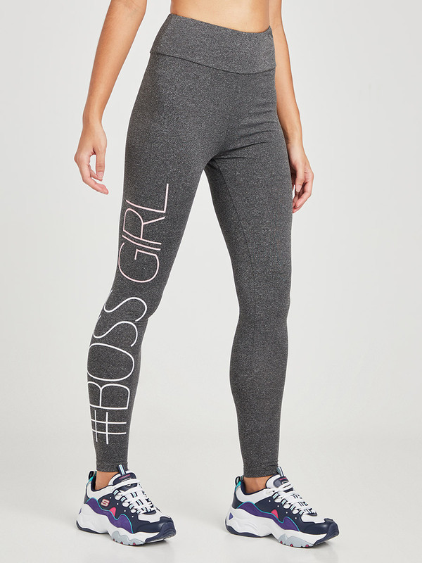 Buy Girl Boss Slogan Print Active Leggings Grey For Women Styli Saudi