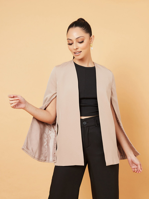 Open Sleeves Longline Woven Blazer