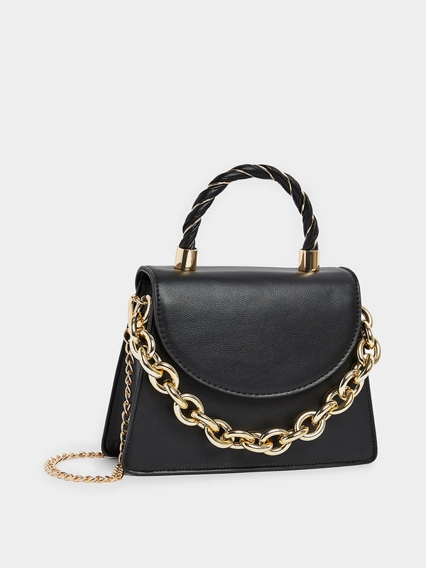 Chain Strap Flap Handbag with Button Closure | Styli