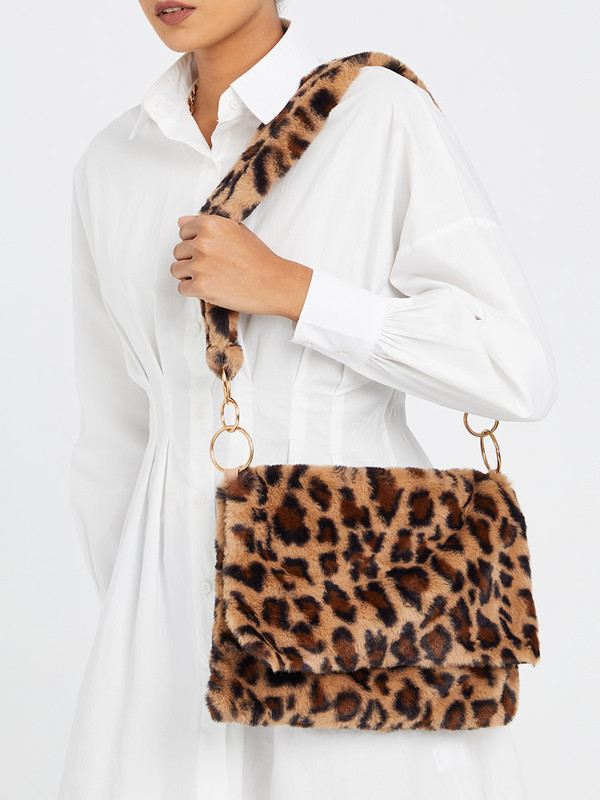 Topshop faux fur fashion leopard print bag