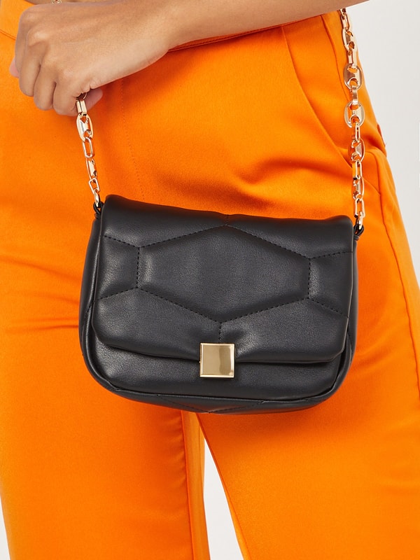 Patterned Flap Shoulder Bag with Chain Strap Styli