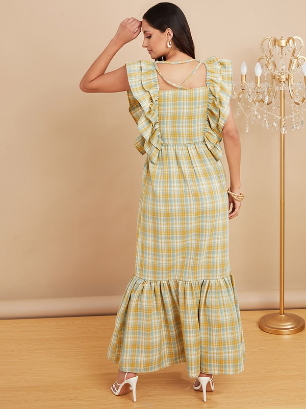 i*2様 Checked Jacquard Volume Sleeve Dres Floral Jacquard Volume Sleeves Dress - navy - Mame Kurogouchi