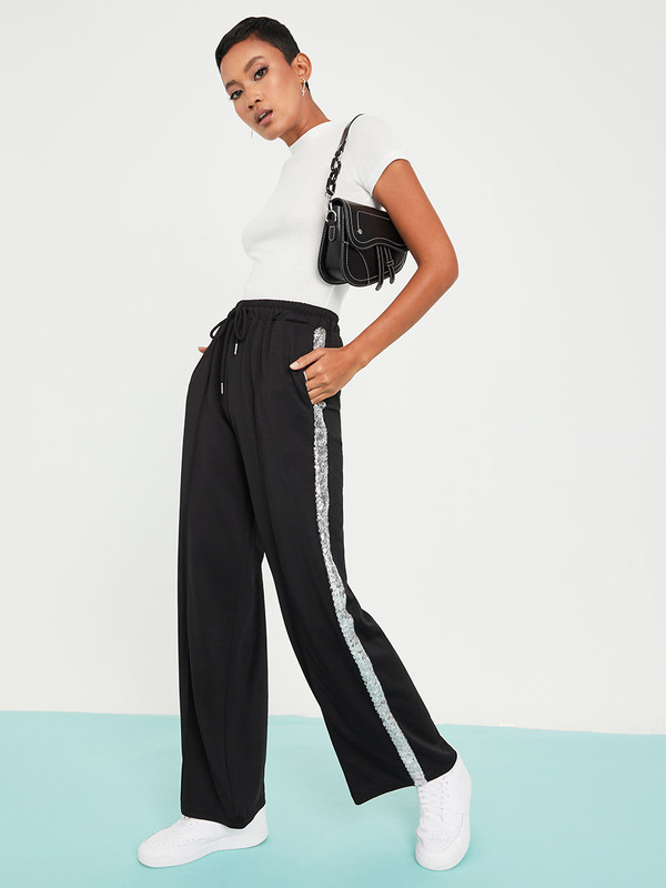 Diamante side top stripe trousers