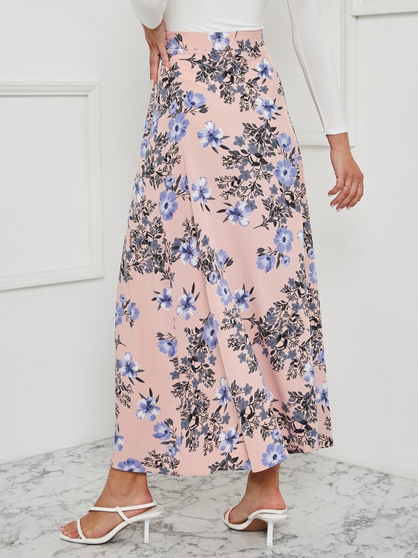 Floral Print High Rise Maxi Skirt For Women at Saudi Styli