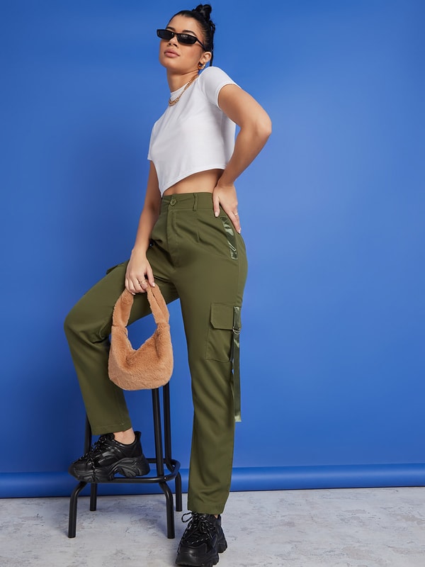 High Rise Straight Leg Cargo Pants Styli