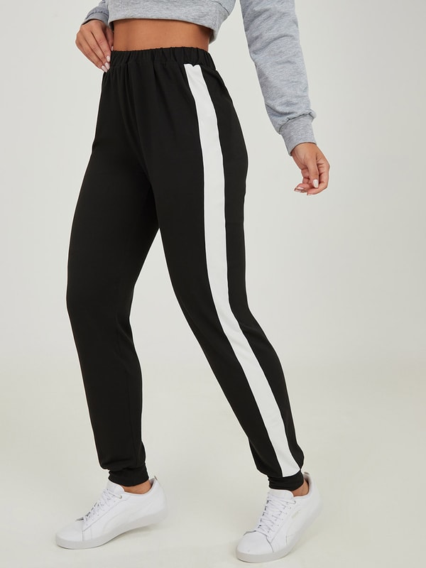 Black jogger with white stripe store
