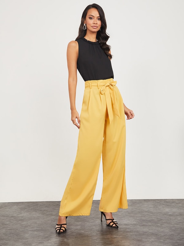 Paperbag waist wide leg trousers shop
