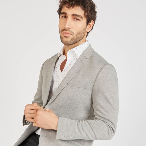 Textured Blazer with Lapel Collar and Long Sleeves | Styli