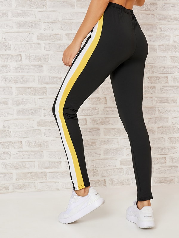 Black leggings with yellow stripe down the side new arrivals