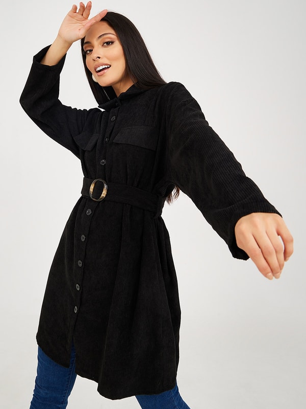 Corduroy Longline Belted Jacket For Women at UAE | Styli