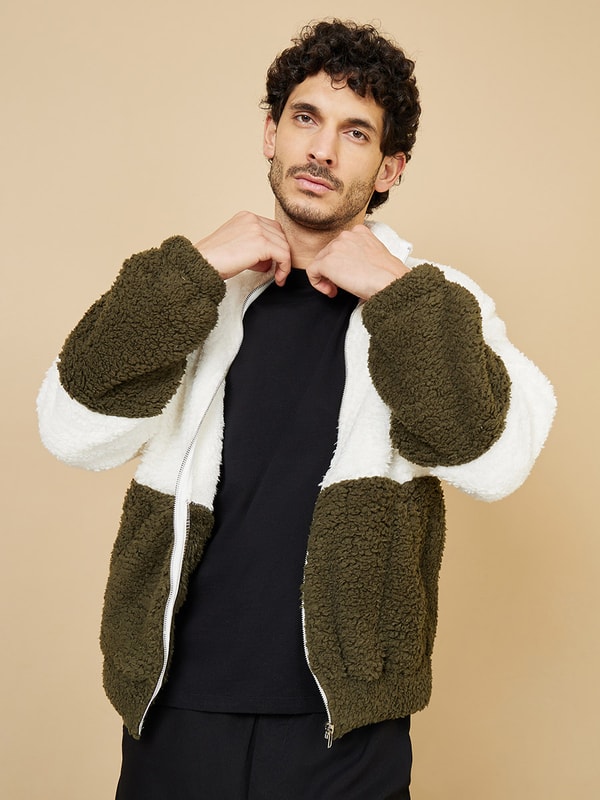 Colorblock faux fur jacket top