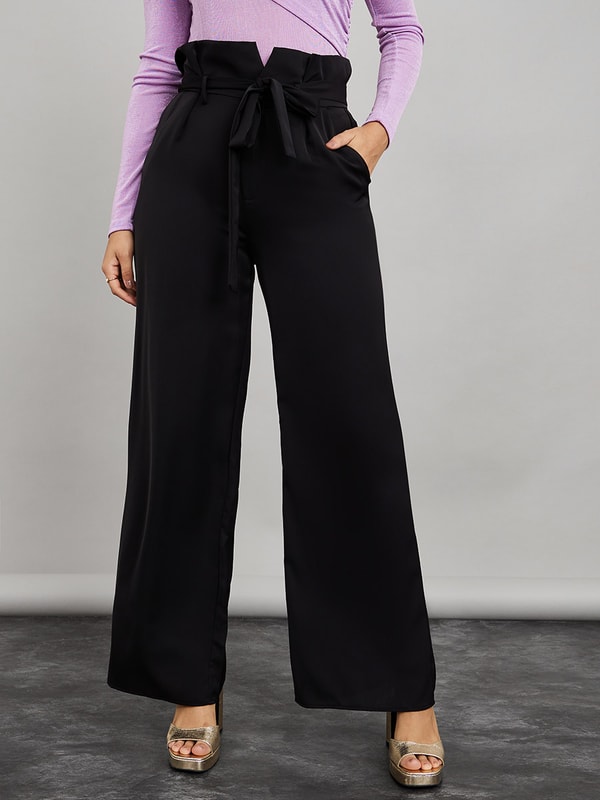 Paper bag waist deals wide leg trousers