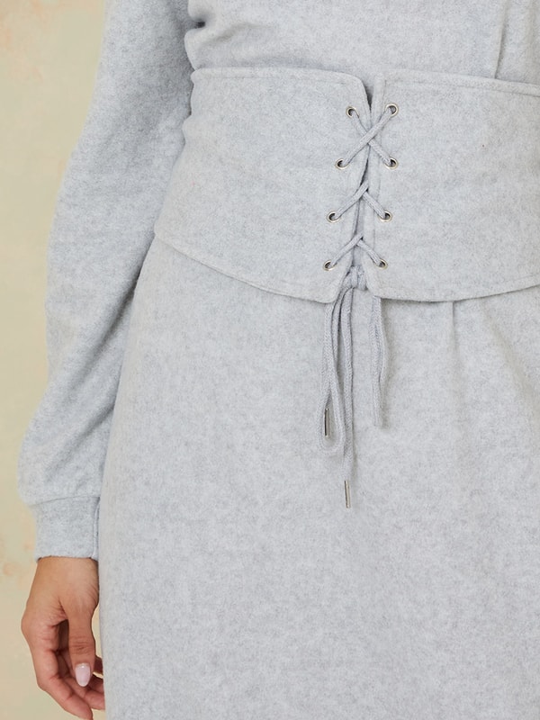 Long Sleeves Corset Detail Sweatshirt Midi Winter Dress For Women at UAE | Styli Long Sleeves Corset Detail Sweatshirt Midi Winter Dress For Women at UAE | Styli