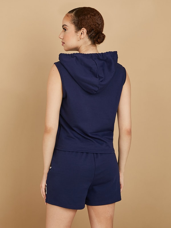 Navy blue sleeveless hoodie 2025