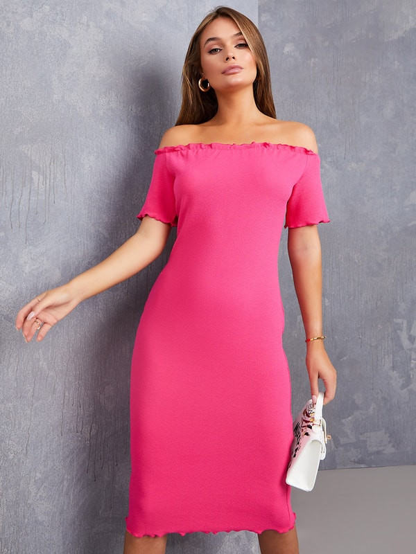 Off Shoulder Sheath Knee Length Dress Styli