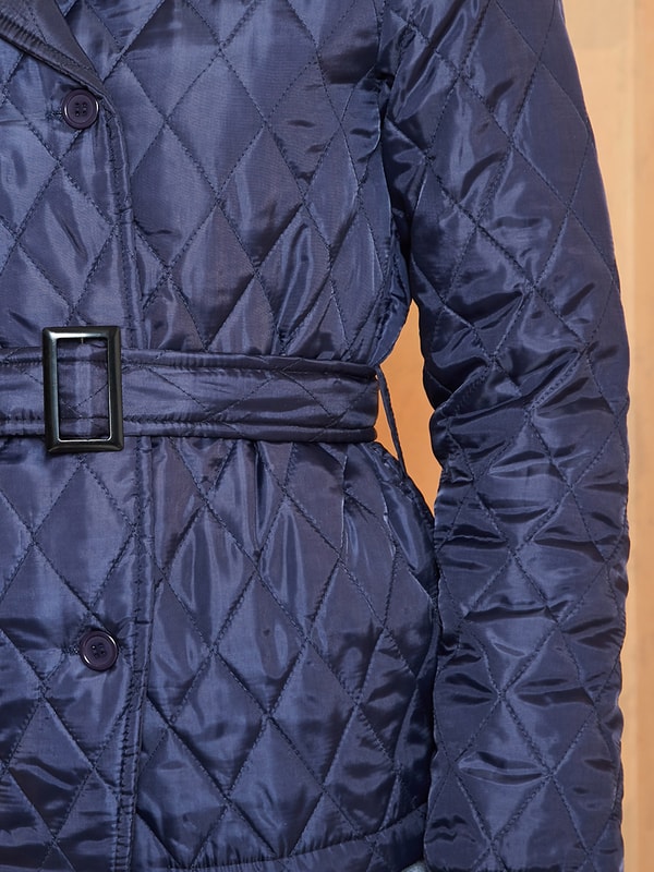 Regular Length Double Breasted Quilted Jacket with Belt Styli