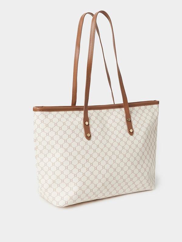 Styli Geometric Pattern Tote Bag with Button Closure