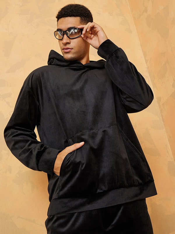 Relaxed Fit Velour Hoodie and Jogger Co-Ord Set For Men at Saudi