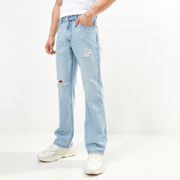 Relaxed Fit Ripped Jeans with Button Closure Styli