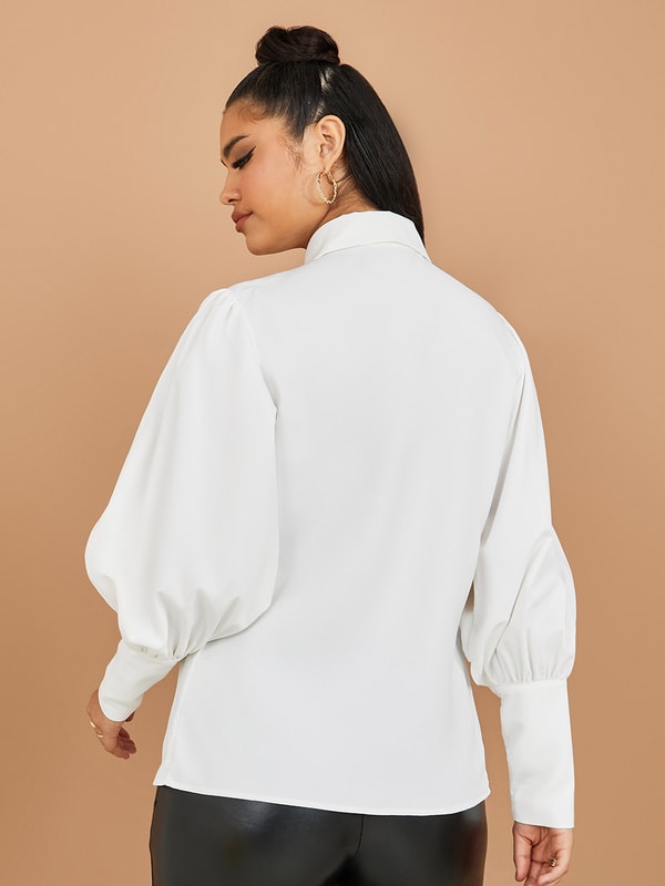 Balloon Sleeves Button Up Oversized Fit Shirt For Women at Oman