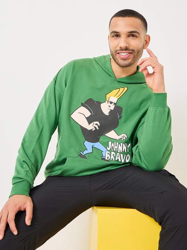 Johnny Bravo Graphic Print Oversized Hoodie Styli