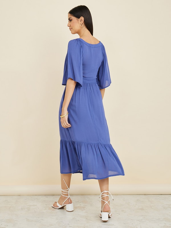 Short Sleeves Lace Insert Cotton A-Line Midi Dress | Styli