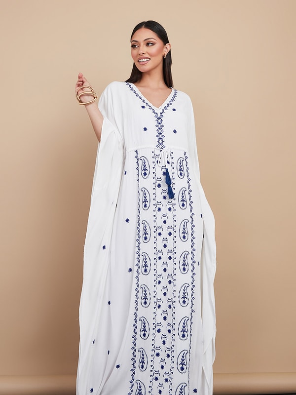 sachin and babi light blue dress FatFace Coral Embroidered Kaftan Dress - White