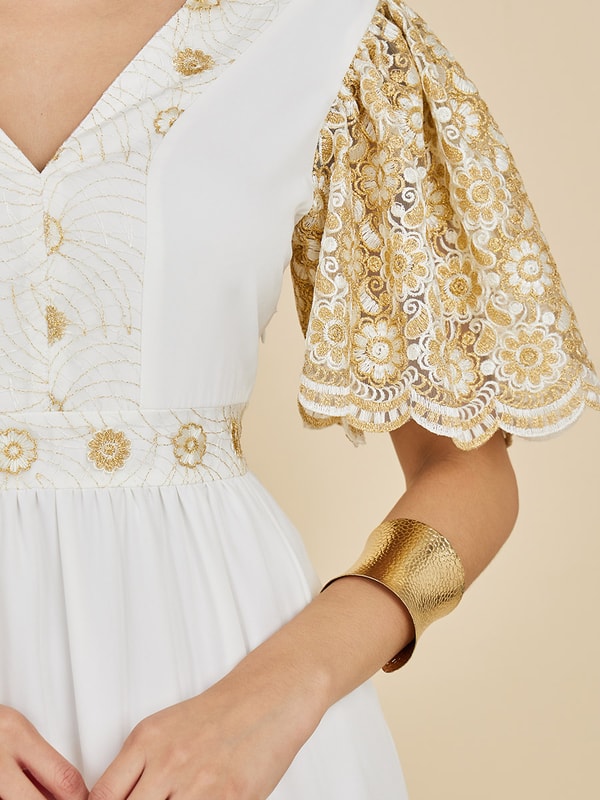 Embroidered Sleeve V Neck ALine Maxi Dress Styli