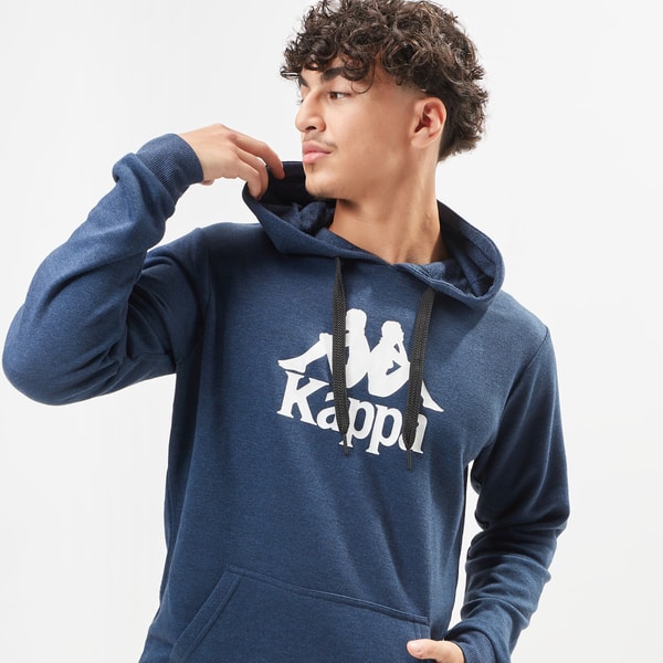 Buy Regular Length Logo Print Hoodie with Kangaroo Pocket Blue For Men Styli Saudi