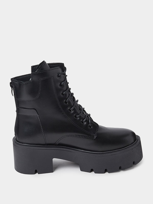Buy Chunky Lace Up Platform Ankle Boots Black For Women Styli Kuwait