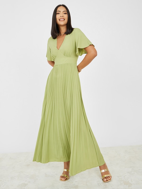 chinese dress ladies ASOS DESIGN Bridesmaid cami pleated tulle maxi dress in sage