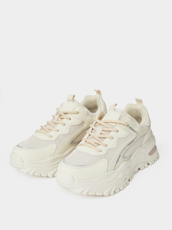 Buy Chunky Sole Lace Up Sneaker Beige For Women Styli UAE