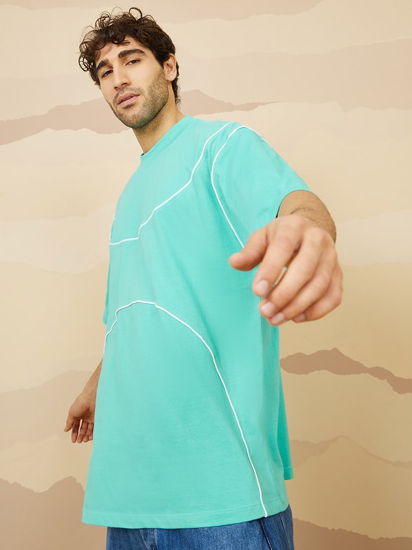 Buy Piping Insert Detail Boxy T-Shirt with Wide Rib Neck