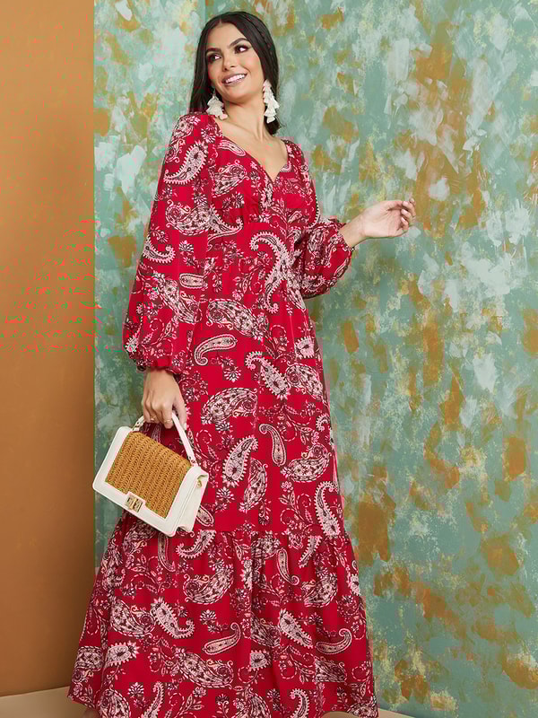 Paisley Print A Line Maxi Dress