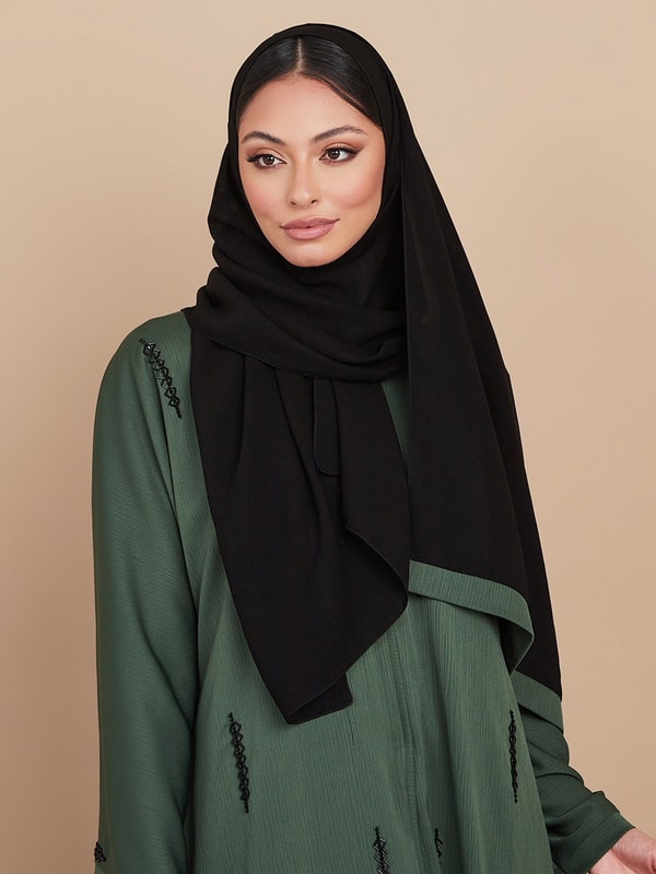 Beadwork Detail Abaya with Matching Hijab | Styli