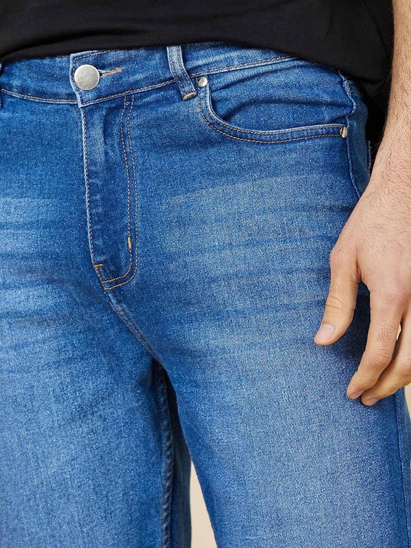 Buy Slim Fit Stretch Cotton Mid Washed Jeans Medium Blue For Men