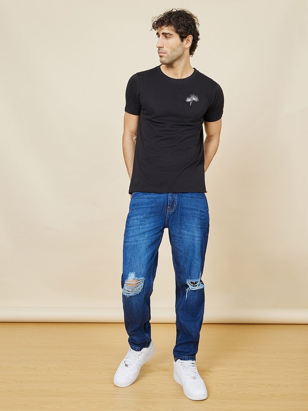Buy Regular Fit Rigid Mid Wash Cotton Jeans Dark Blue For Men Styli Saudi