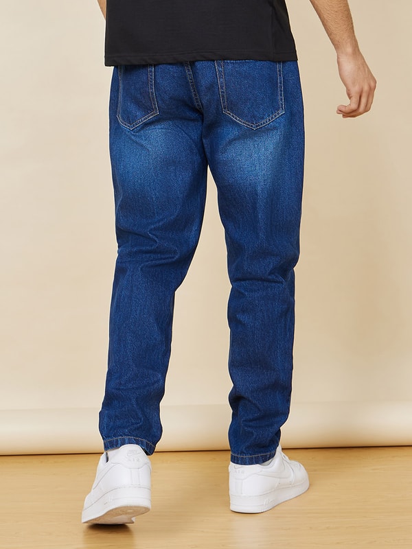 Buy Regular Fit Rigid Mid Wash Cotton Jeans Dark Blue For Men Styli Saudi